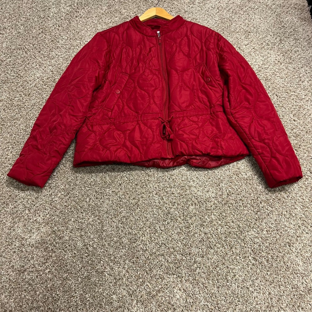 Marc New York Jeans Red Quilted Puffer Jacket XL Drawstring Waist Zip Up